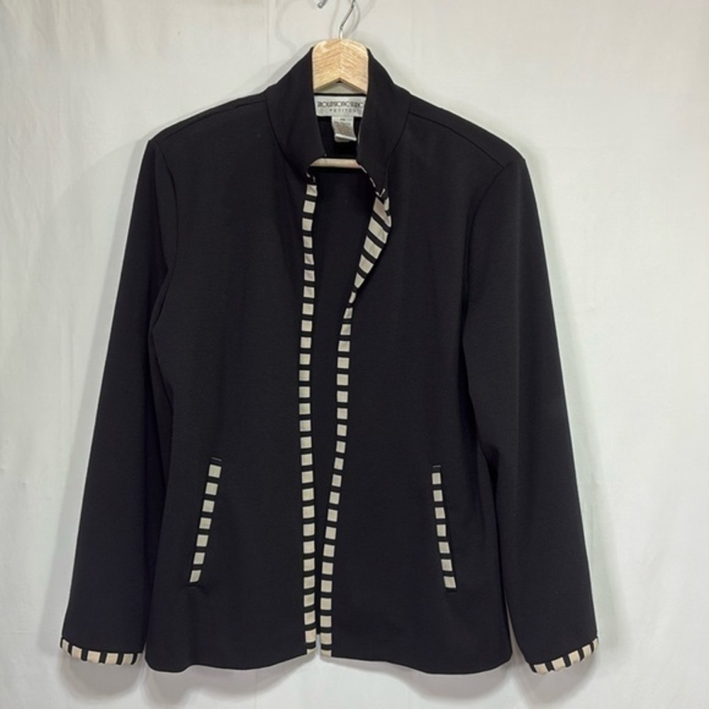 👯‍♀️ brownstone studio black and tan mandarin collar open front cardigan jacket